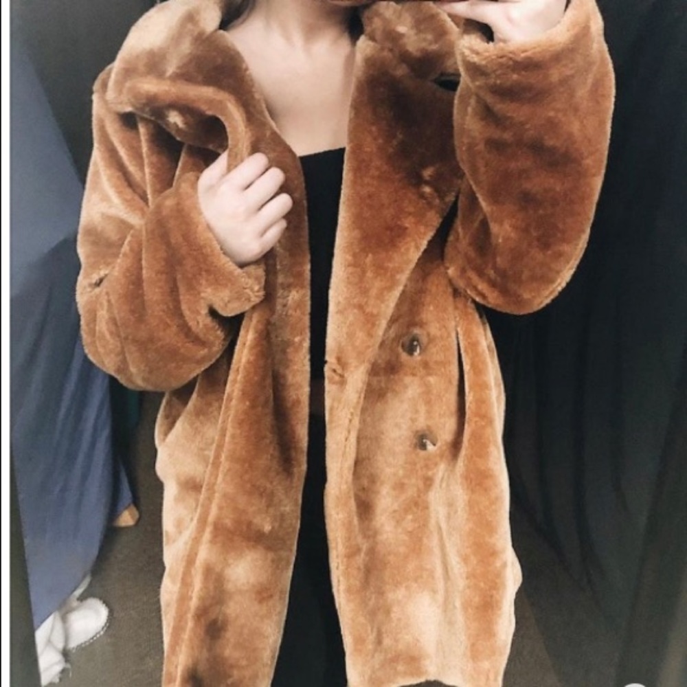 Womens faux fur button front pea coat